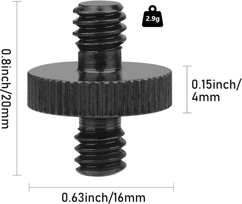 Sanchamy 1/4" Male to 1/4" Male Threaded Tripod Screw Adapter Double Head Stud Standard Mounting Thread Converter for Camera Cage Mount Light Stand Monopo Shoulder Rig Tripod Black-2 Packs - Image 2